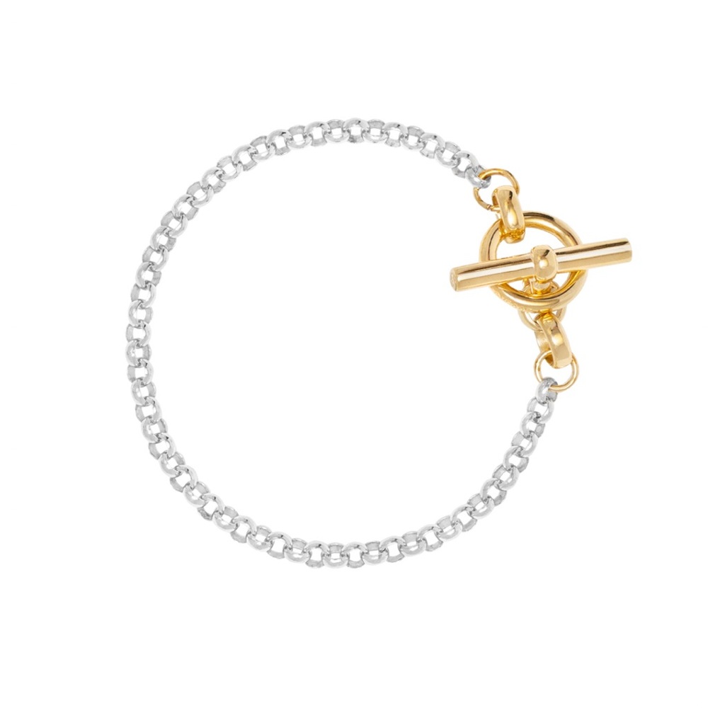 Tilly Sveaas Small Silver and Gold T-bar Clasp on Belcher Chain Bracelet